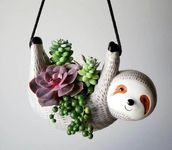 hanging sloth planter